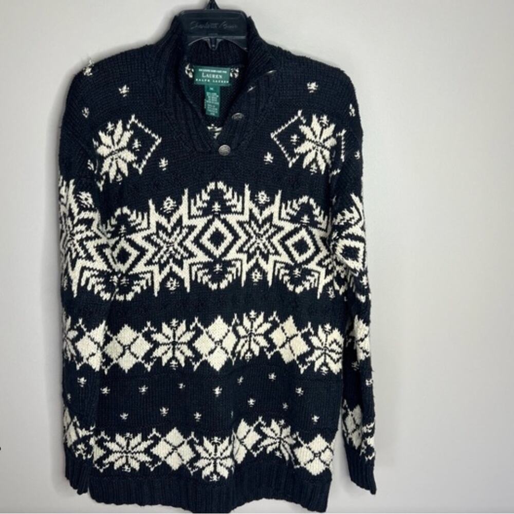 Lauren Ralph Lauren vintage hand knit snowflake holiday winter linen sweater